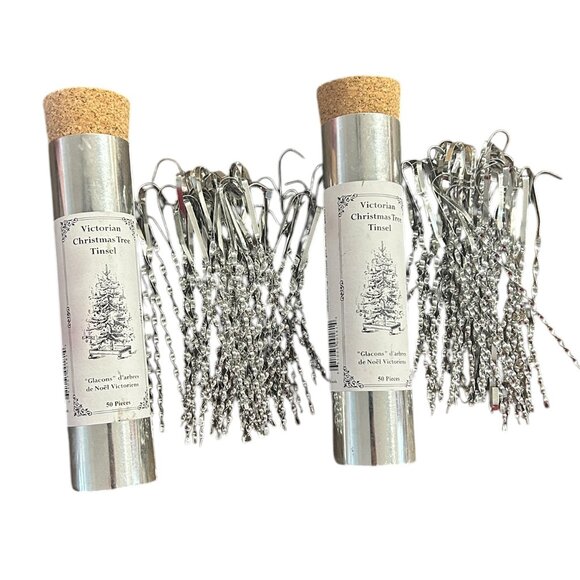 Victorian Christmas Other - Vtg Victorian Christmas Tree Tinsel Lot of 2 Tins Silver Metal Sparkly Unique